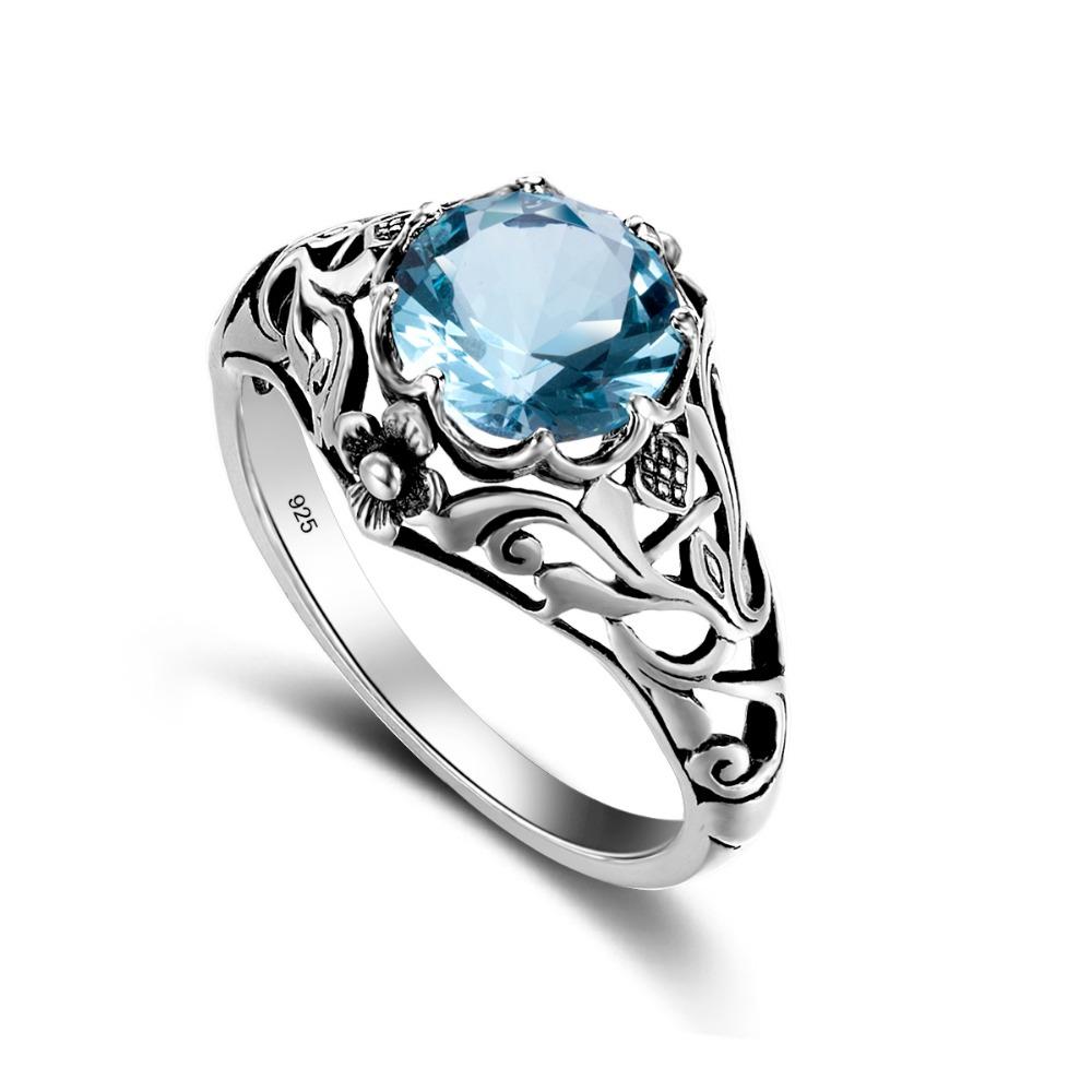 Celtic Flower Gem Sterling Silver Ring