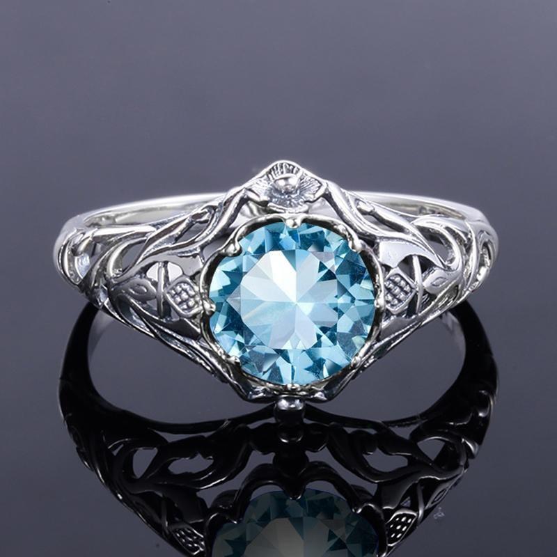 Celtic Flower Gem Sterling Silver Ring