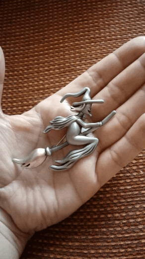 Witch Riding A Broom Brooch