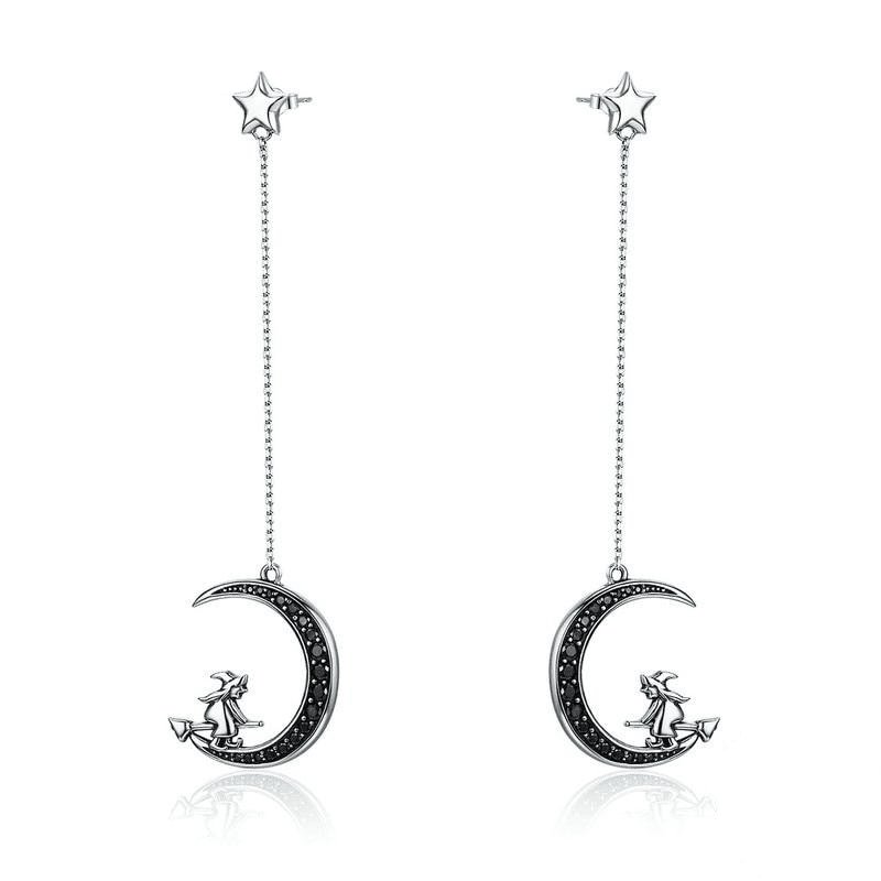 925 Sterling Silver Witches Crescent Moon Earrings