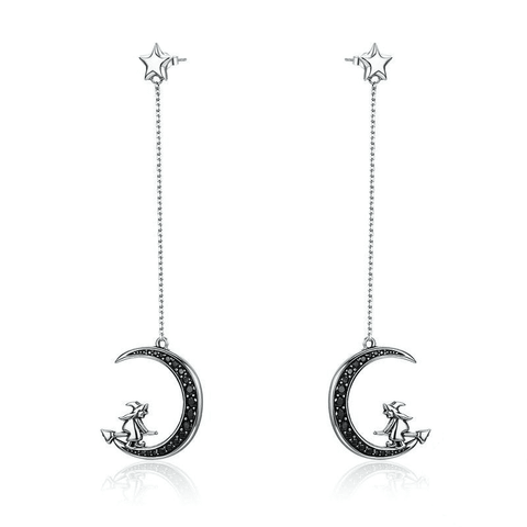 925 Sterling Silver Witches Crescent Moon Earrings