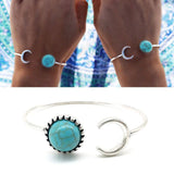 Moon And Sun Stainless Steel + Natural Turquoise Bracelet