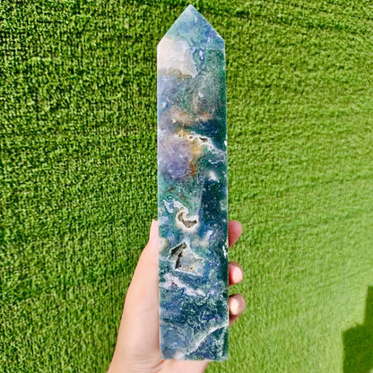 Natural Moss Agate Crystal Tower