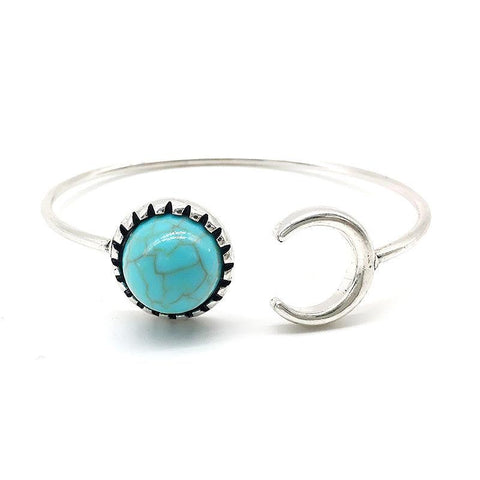 Moon And Sun Stainless Steel + Natural Turquoise Bracelet