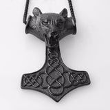 Vikings Black Plated Stainless Steel Thor's Wolf Hammer Pendant