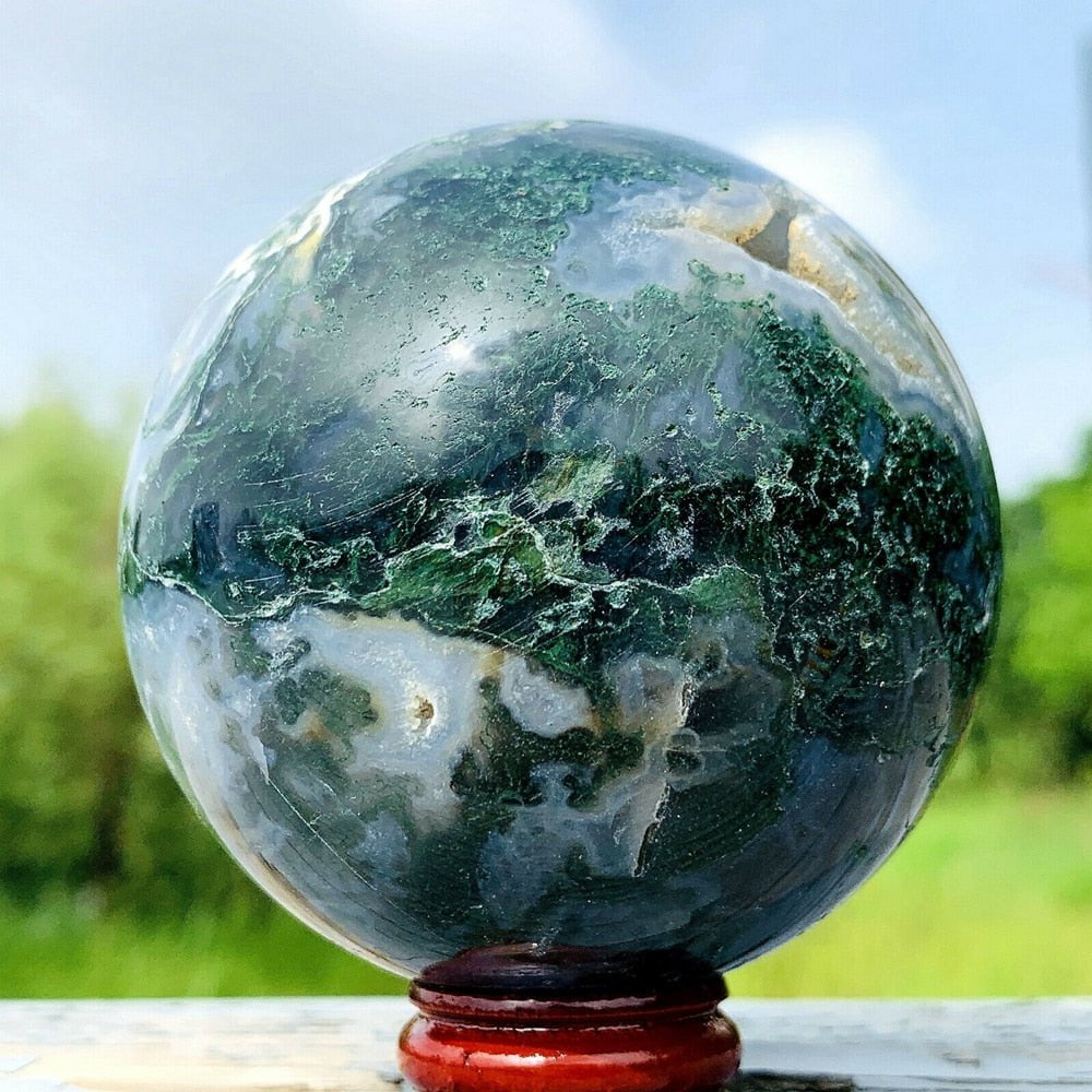 Natural Moss Agate Healing Crystal Sphere