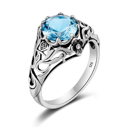 Celtic Flower Gem Sterling Silver Ring