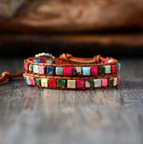 Boho Natural Healing & Protection Stone Leather Wrap Bracelet