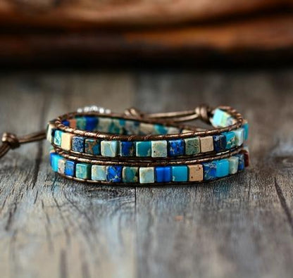 Boho Natural Healing & Protection Stone Leather Wrap Bracelet