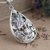 Antique Lotus Flower Sterling Silver Pendant